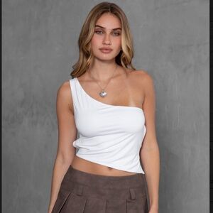 One Shoulder Asymmetrical Top White